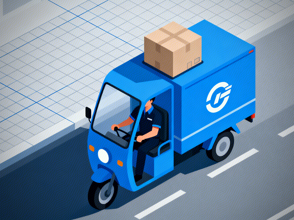 送快递 快递派送业务 快递员 快递车