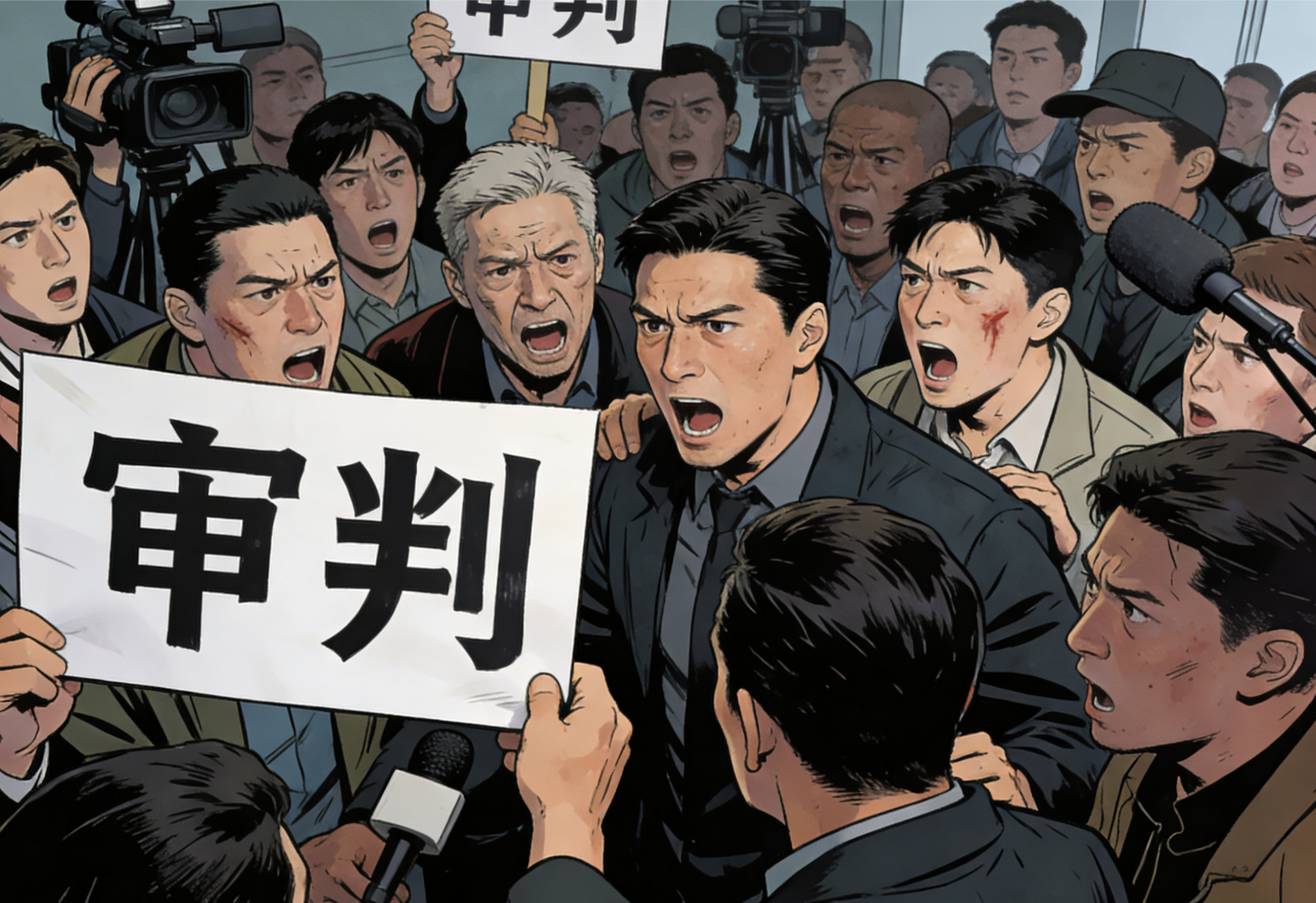 审判 人群 舆论压力 采访 围堵